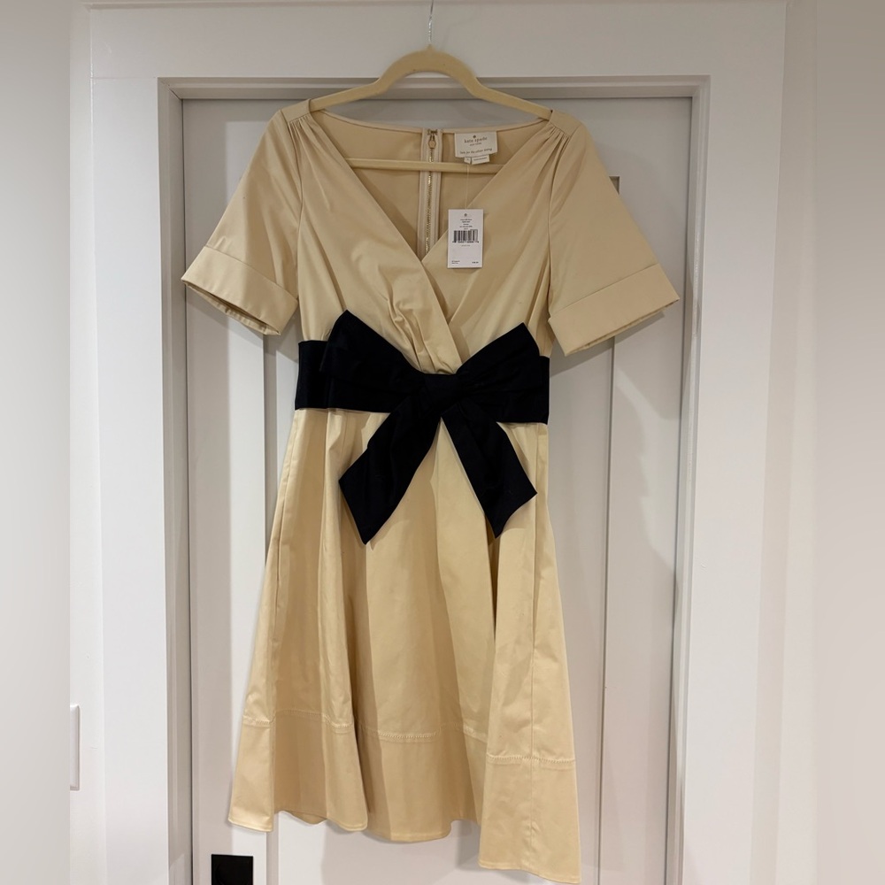 New Kate Spade A-Line Dress with Black Bow Waist